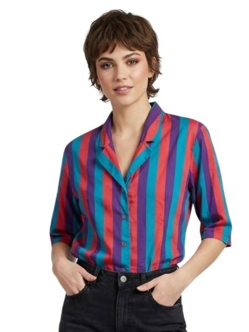 Christian Dior Sport Vintage 90s Striped Jewel Tone Button Down Shirt Size 6